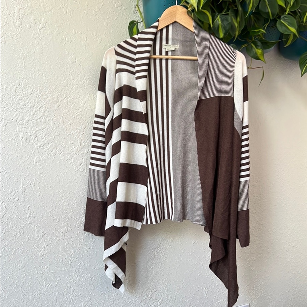 Asymmetrical Brown and White Cardigan Sweater